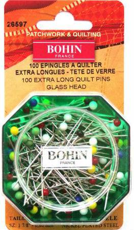 Epingles à quilter tête de verre (48mm x 0.80mm) BOHIN (Boite de 100)